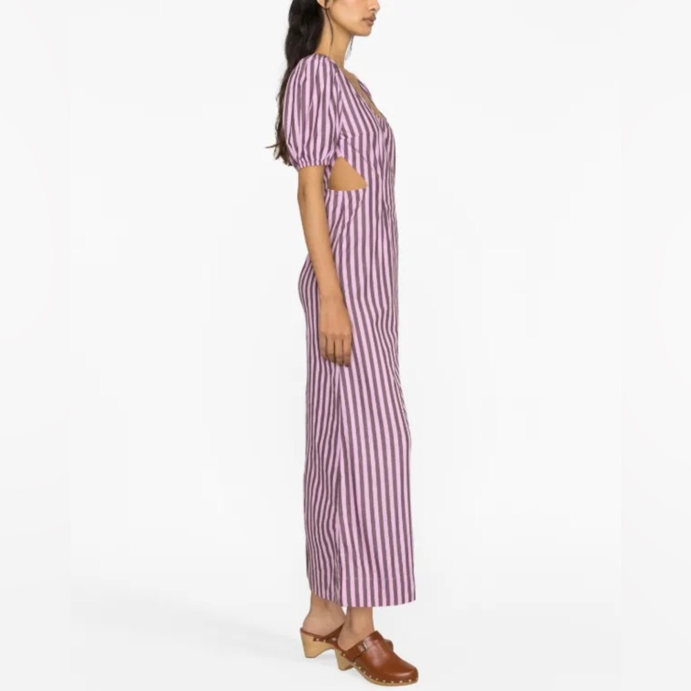 GANNI striped cut-out organic cotton dress